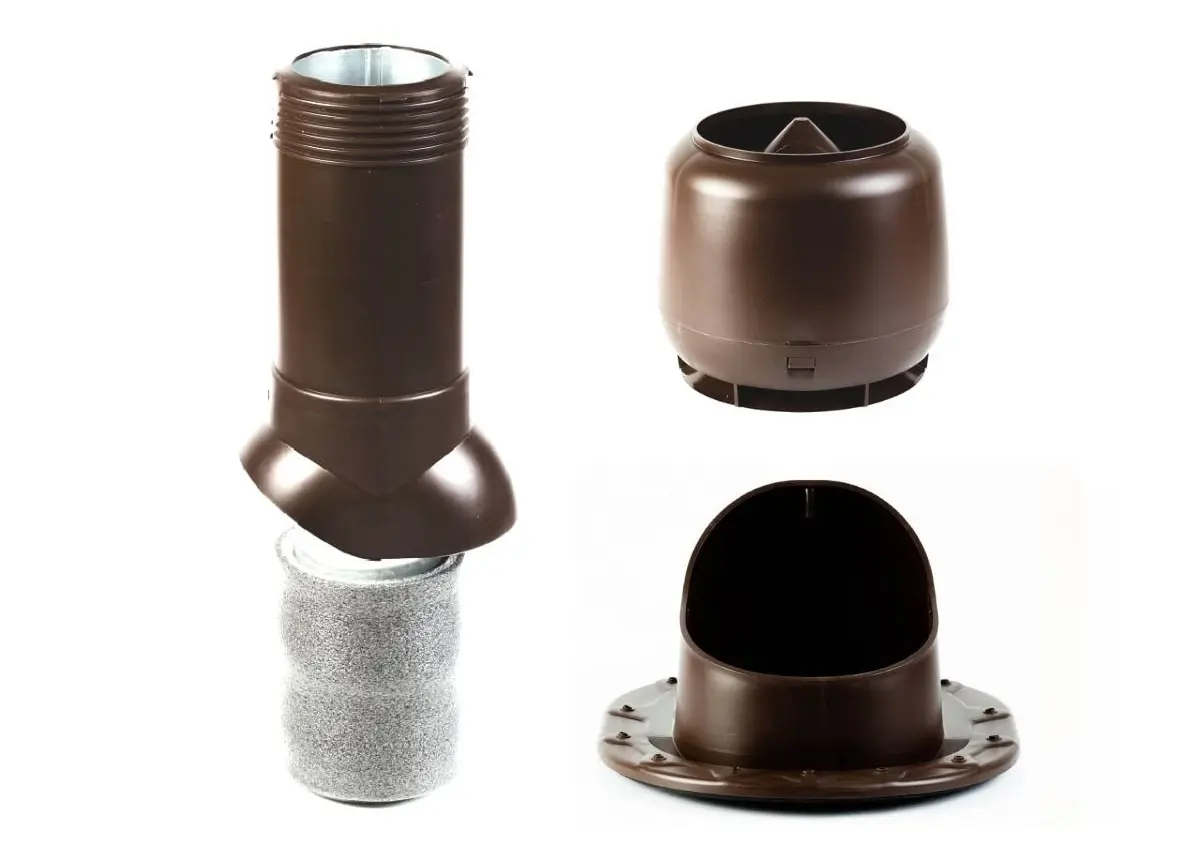 Комплект Starke труба вентиляционная D-125мм проходной элемент колпак для плоской кровли коричневый